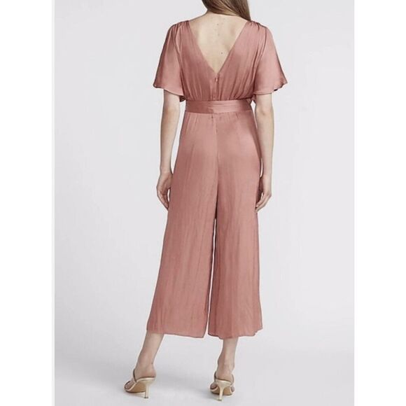 NWOT EXPRESS Satin Flutter Sleeve Culotte Jumpsuit champagne  Color Sz  XXS - Picture 3 of 11